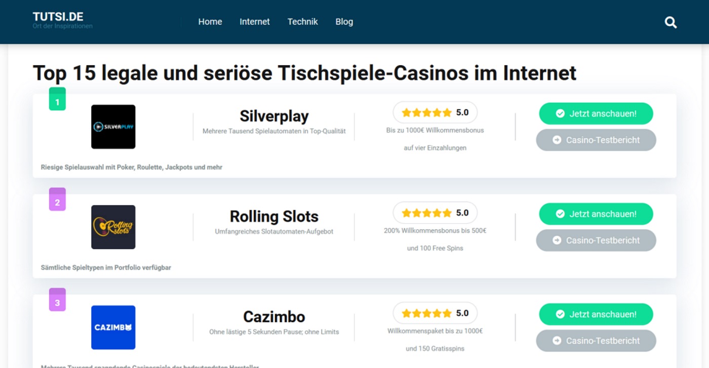 tischspiele online casinos