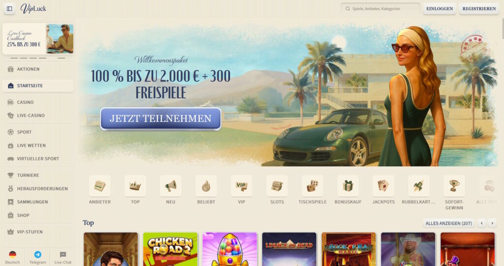 VipLuck Casino Startseite